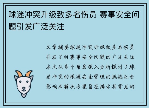 球迷冲突升级致多名伤员 赛事安全问题引发广泛关注
